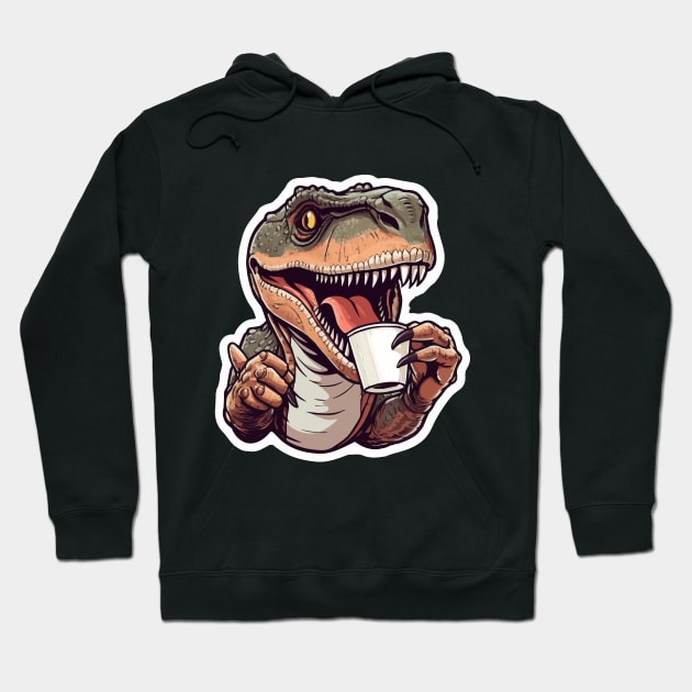 Tyrannosaurus Drinking Coffee Hoodie by VelvetRoom